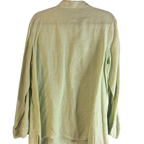 Chico's Light Green 100% Linen Gingham Button-Up Blouse Sz XL - Picture 3 of 9